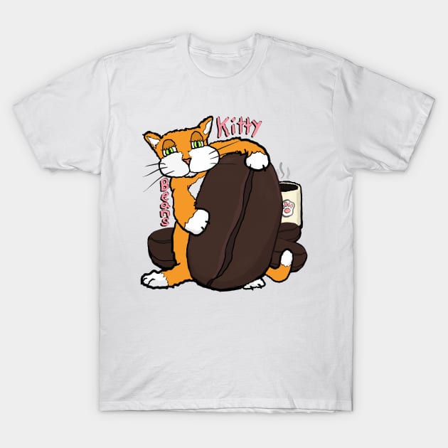 Kitty and coffee beans, a cafe cat for coffee lovers T-Shirt by davidscohen
